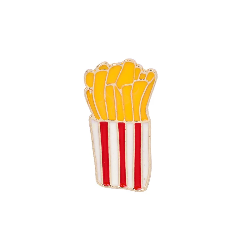 french fries Милая брошь с металлическим отворотом на булавке гамбургер фри авокадо морковка груша эмалированная булавка смешной значок модные ювелирные изделия аксессуары детские игры - Окраска металла: french fries
