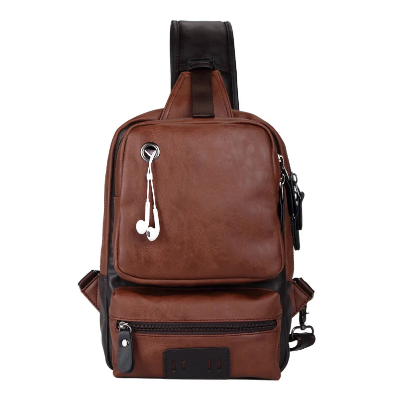 

2021 Crazy horse Leather Men Chest bag Brand Vintage Shoulder Bag male single messenger Travel bag student Retro Crossbody Bags