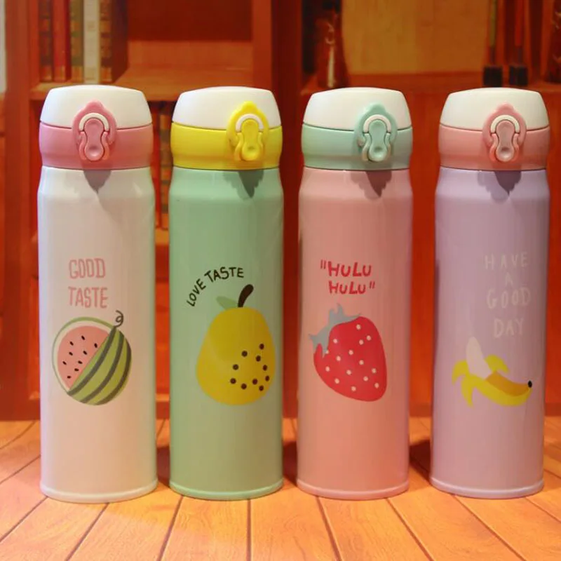 

New Fruit Pattern Thermocup Stainless Steel Vacuum Bottle 350ML 500ML Outdoor Vacuum Cup Water Bottle