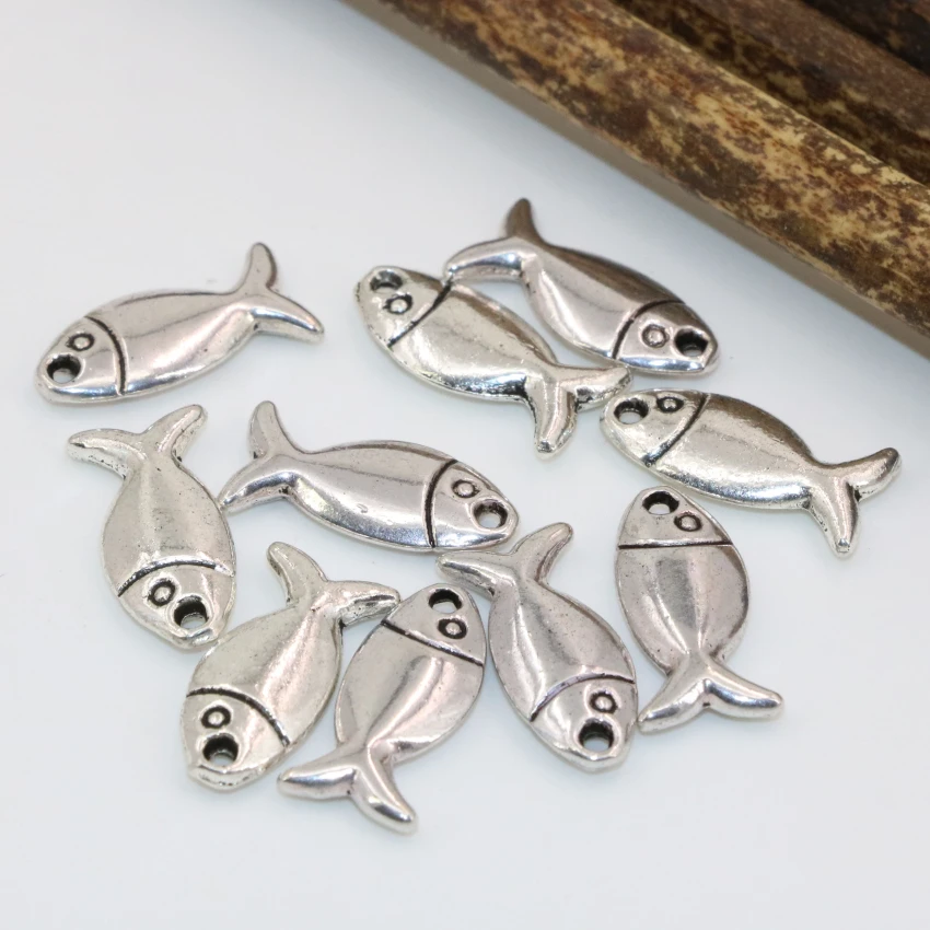 50pcs wholesale Tibet silver plated fishes shape 9*17mm spacers accessories beads new fashion elegant jewelry diy findings B2537 | Украшения