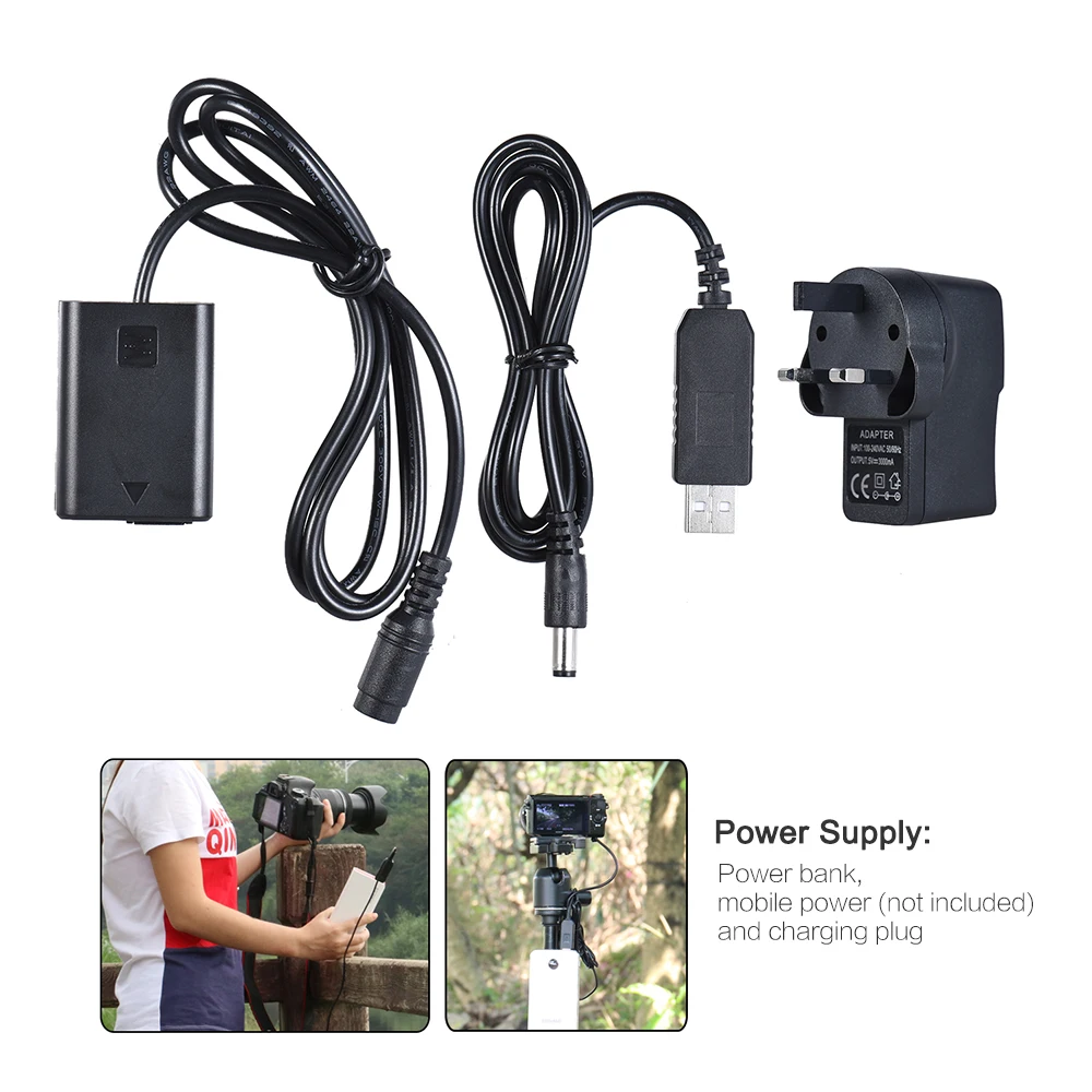 Andoer NP FW50 пустышка батарея + 5 В 3A USB кабель адаптера питания с вилкой Замена для AC PW20