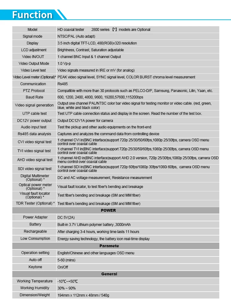 CCTV тестер Поддержка HD камеры TVI CVI AHD SDI 3,5 дюймов lcd 5в1 HD коаксиальный тестер