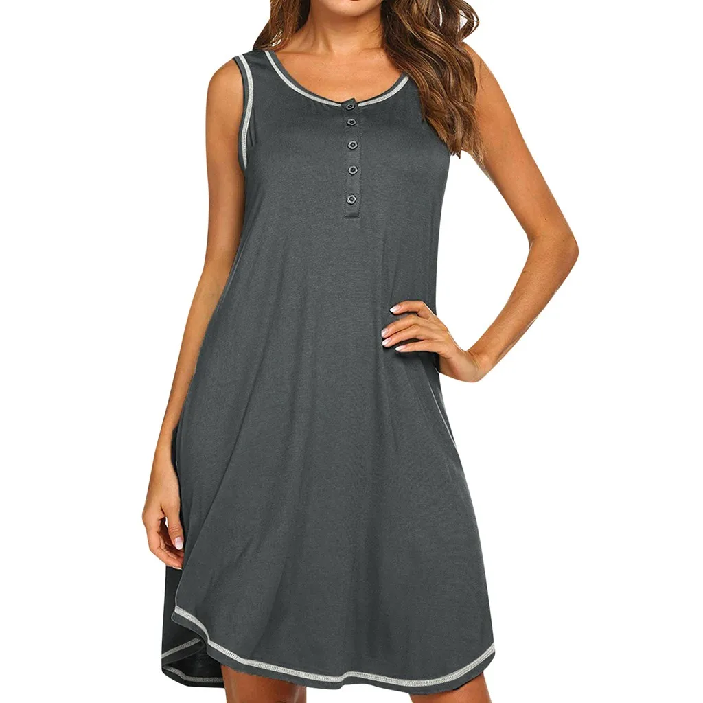 2019 Women's Maternity Sleeveless Casual Button Up Nursing Baby Nightgown Solid Color Breastfeeding Sleepwear Dress for Pregnant | Мать и