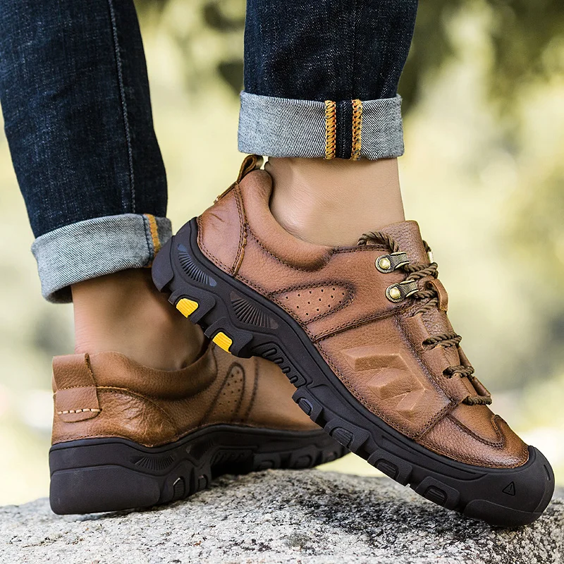 

Genuine Leather Men Boots Autumn Ankle Boots Footwear Lace Up Outdoor Working Shoes High Quality Vintage Men Shoes Dropshipping