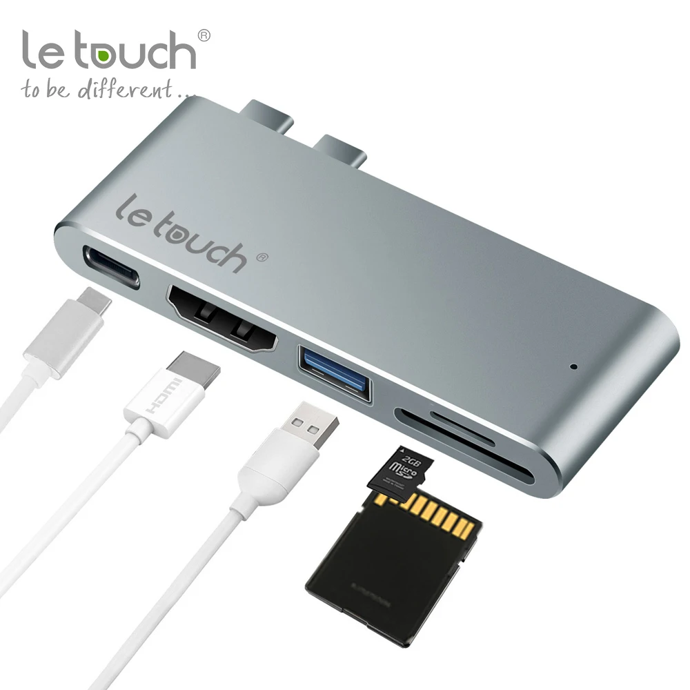 LeTouch двойной порты USB C концентратор для HDMI адаптер К 4 к Thunderbolt 3 usb type с TF SD слот PD