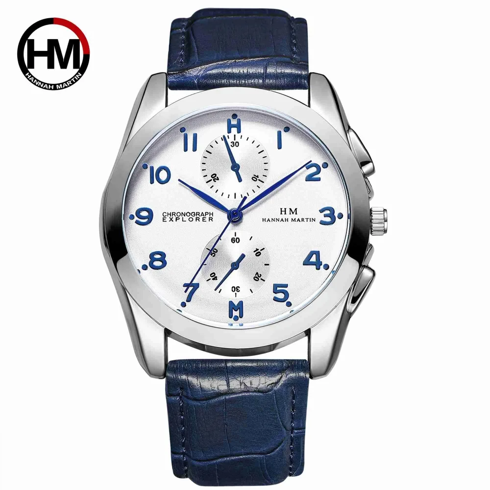 Часы Hannah Martin Мужские кварцевые с кожаным ремешком брендовые люксовые наручные