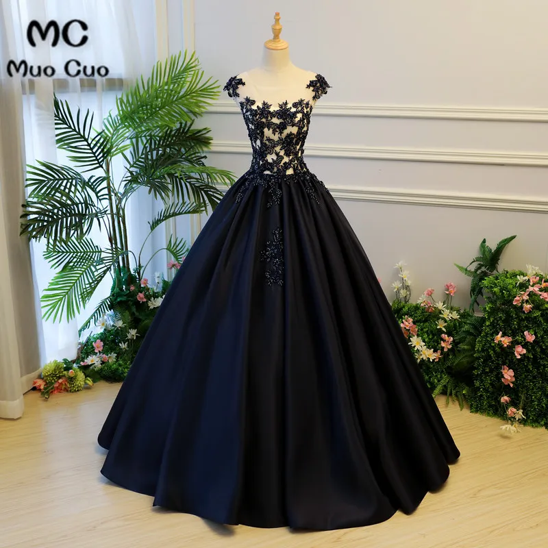2018 бальное платье черное пышное атласное с кружевом Vestido De Quinceanera элегантное 15 лет