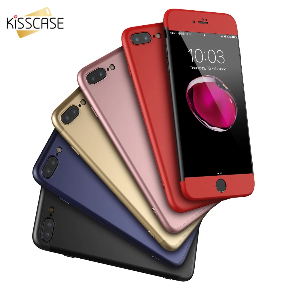 KISSCASE 360 Degree Full Protective Case For iPhone 6 6S 7 8 Plus 3 In 1 Cases 5 5S se X 10 Hard Plastic Back Cover |