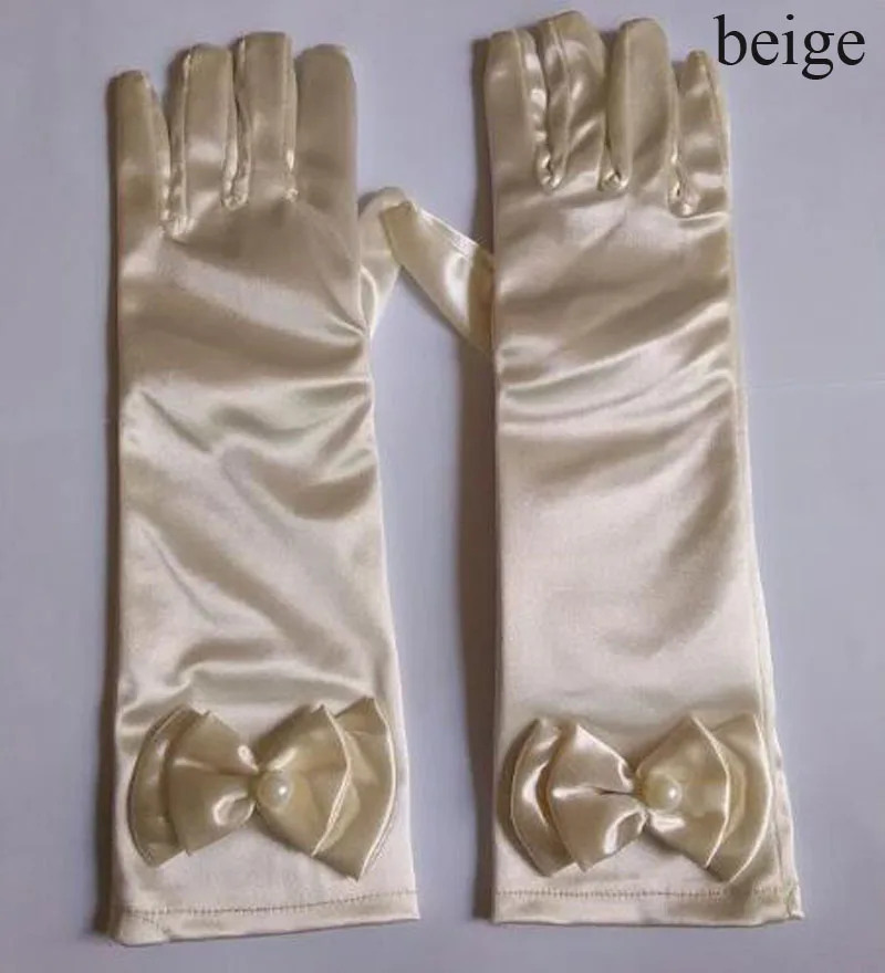 Beige 1 пара новых длинных перчаток для девочек, однотонные перчатки принцессы с бантом для детского дня, милые перчатки для выпускного бала, танцевальные аксессуары для дня рождения, варежки - Цвет: Beige