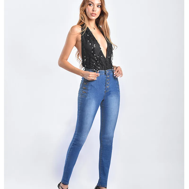 Джинсы облегающие Женские с завышенной талией синие | Женская одежда