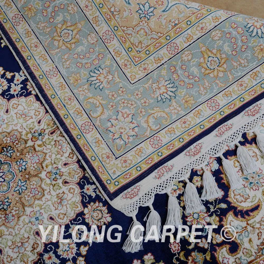 Yilong 3 5 'x 5' Тебриз ковер темно синий ручной УЗЕЛКОВЫЙ изысканный маленький