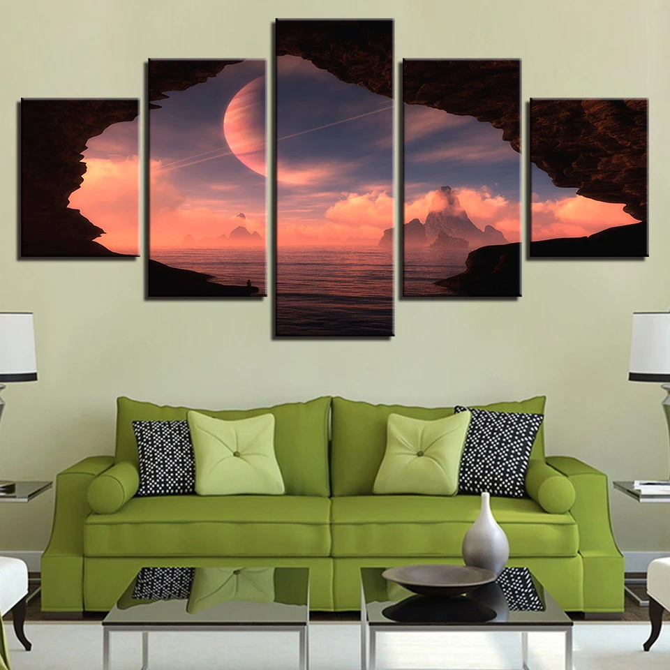 Landscape Sky Cloud Star Mountain River Hot Air balloon 5 Pieces Wall Pictures For Living Room color Painting Art Home Decor 87 | Дом и сад