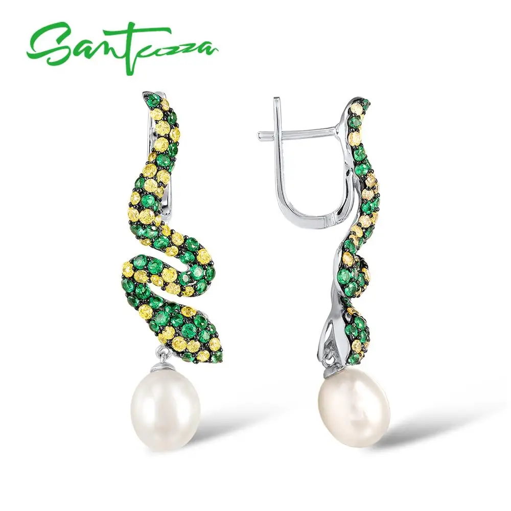 SANTUZZA, серебряные серьги для женщин, чистый 925 пробы, серебро, круглый зеленый шпинель, висячие серьги, Пресноводный Жемчуг, хорошее ювелирное изделие