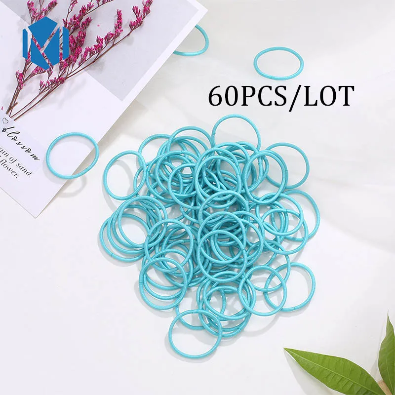 60pcs blue 60/120 шт./партия, нейлоновые резинки ярких цветов 3 см для девочек, безопасные эластичные резинки для волос для детей, держатель для конского хвоста, Детские аксессуары для волос - Цвет: 60pcs blue