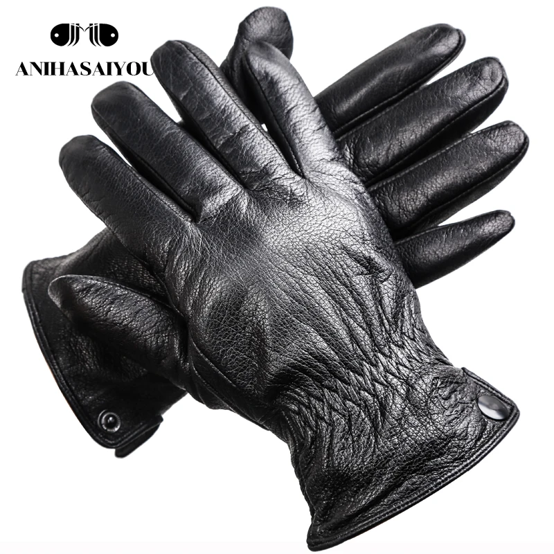 Мужские кожаные перчатки из мягкой овчины теплые мужские зимние натуральной