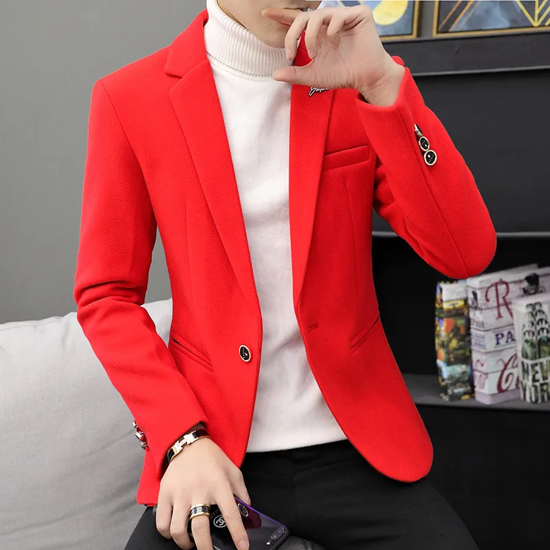 Мужские блейзеры в Корейском стиле плотные облегающие однотонные повседневные