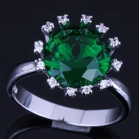 glaring crown green cubic zirconia white cz silver plated ring v0111