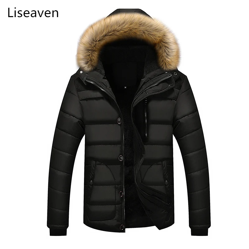 

Liseaven Men Winter Fleece Parkas Thick Jacket Men's Parka Male Casual Warm Cotton Windbreaker Hooded Coat