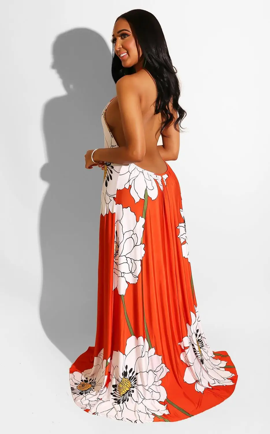 Женское винтажное платье макси с цветочным принтом и открытой спиной|Женские