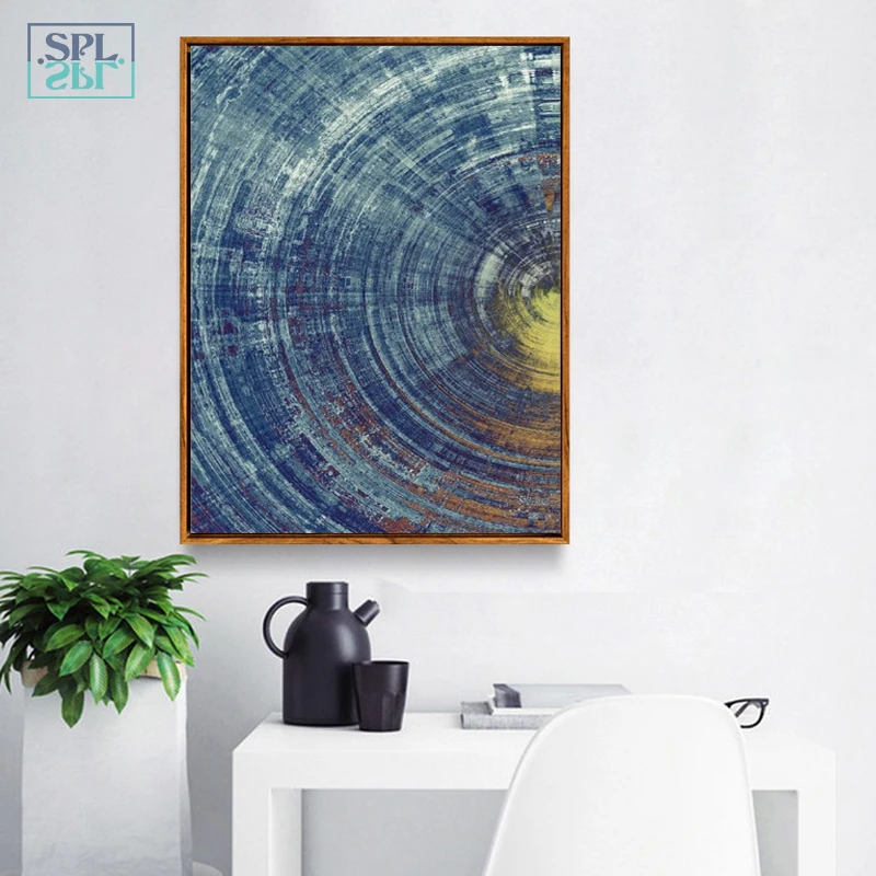 

Abstract Canvas Art Dark Universe Landscape Painting Round Lines Poster Color Gradient Level Imagination Wall Picture Home Decor