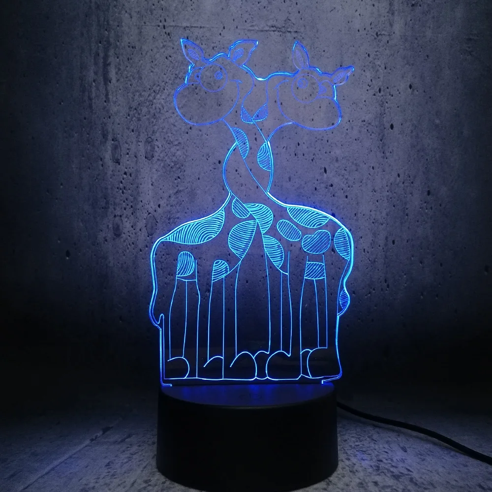 Мультяшный жираф Африканские животные 3D USB Светодиодная лампа 7 цветов меняющая настроение ночник детская