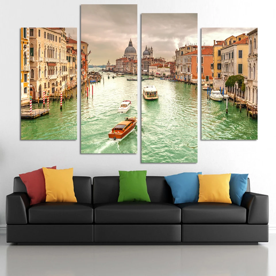 

4 Panel Beautiful Watery City Picture Modern Home Wall Decor Canvas Print Painting For House Decoration