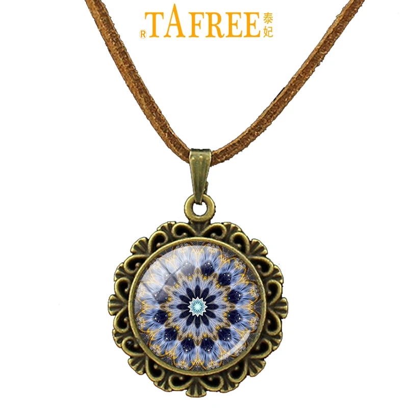 TAFREE 2017 новое ожерелье с цветком хны буддизм Геометрия Мандала кулон кожа