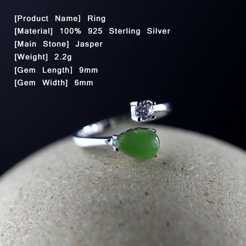 Женское кольцо с каплями воды зеленое Jade из серебра 925 пробы круглыми кристаллами