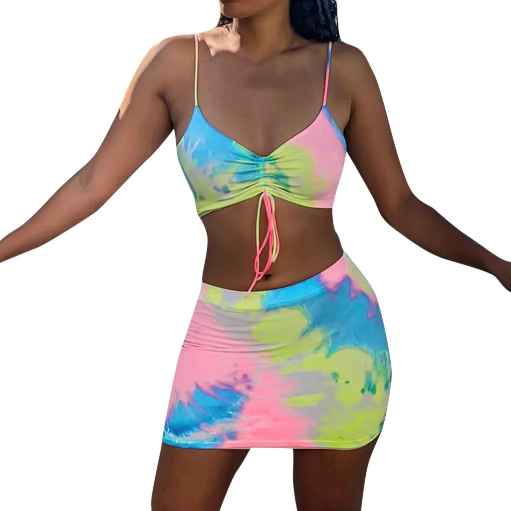 Женский комплект из двух предметов пикантный с принтом на тонких бретельках и