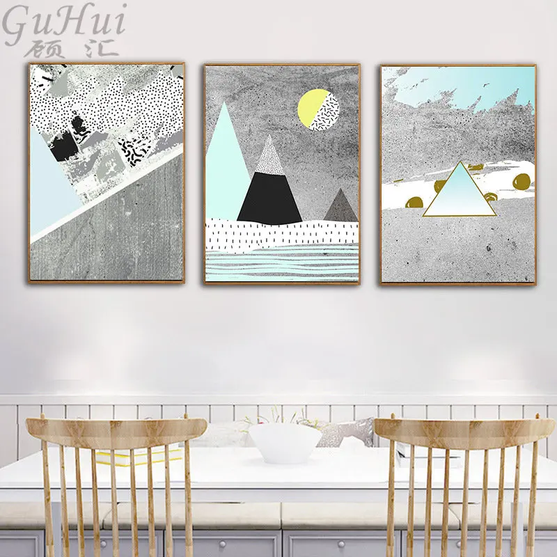 Nordic Creative Gray Psychedelic Geometric Mountains Canvas Painting Wall Picture Home Room Decorative Modern Abstract Poster | Дом и сад
