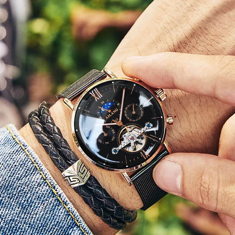AILANG мужские часы Топ бренд класса люкс автоматические механические часы мужские полностью стальные бизнес водонепроницаемые модные спортивные часы