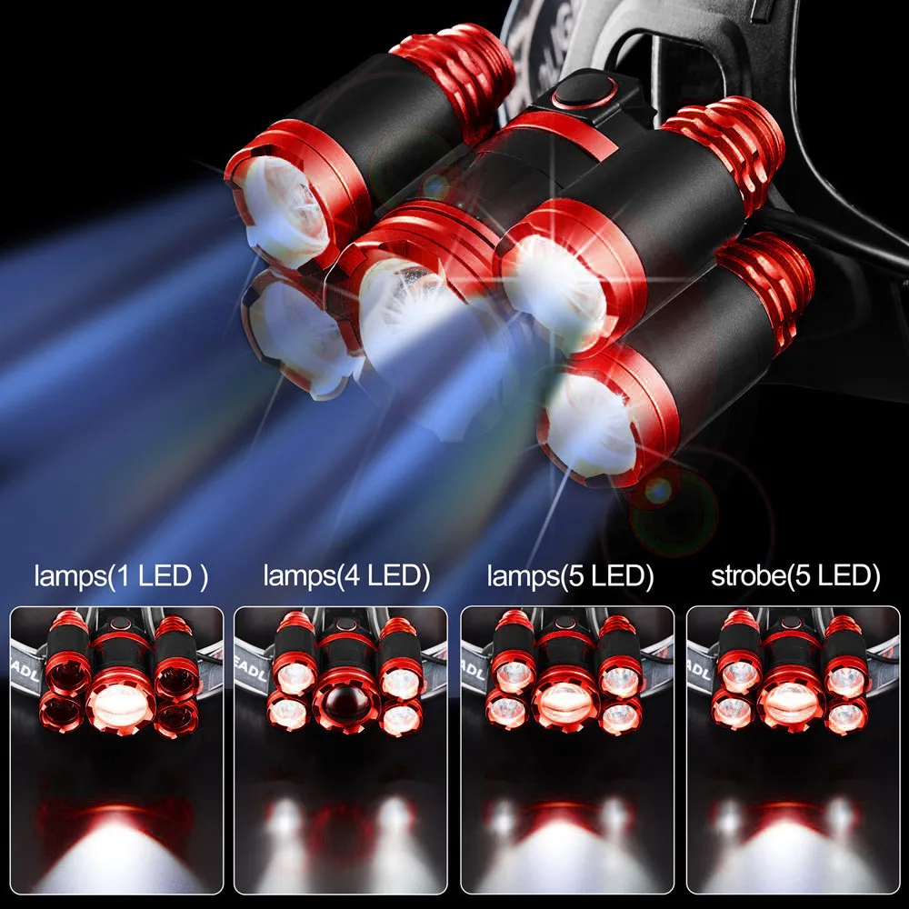 New High Quality 35000LM 5x XM-L T6 Headlamp LED Rechargeable 18650 Head Light Zoomable Torch Outdoor Drop Shipping | Лампы и