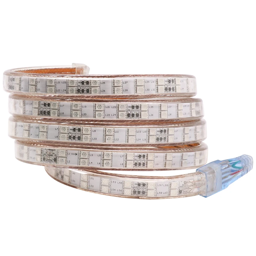 120 светодиодов/м 220 в 240 В RGB Светодиодная лента 5050 двухрядная теплая белая/RGB для
