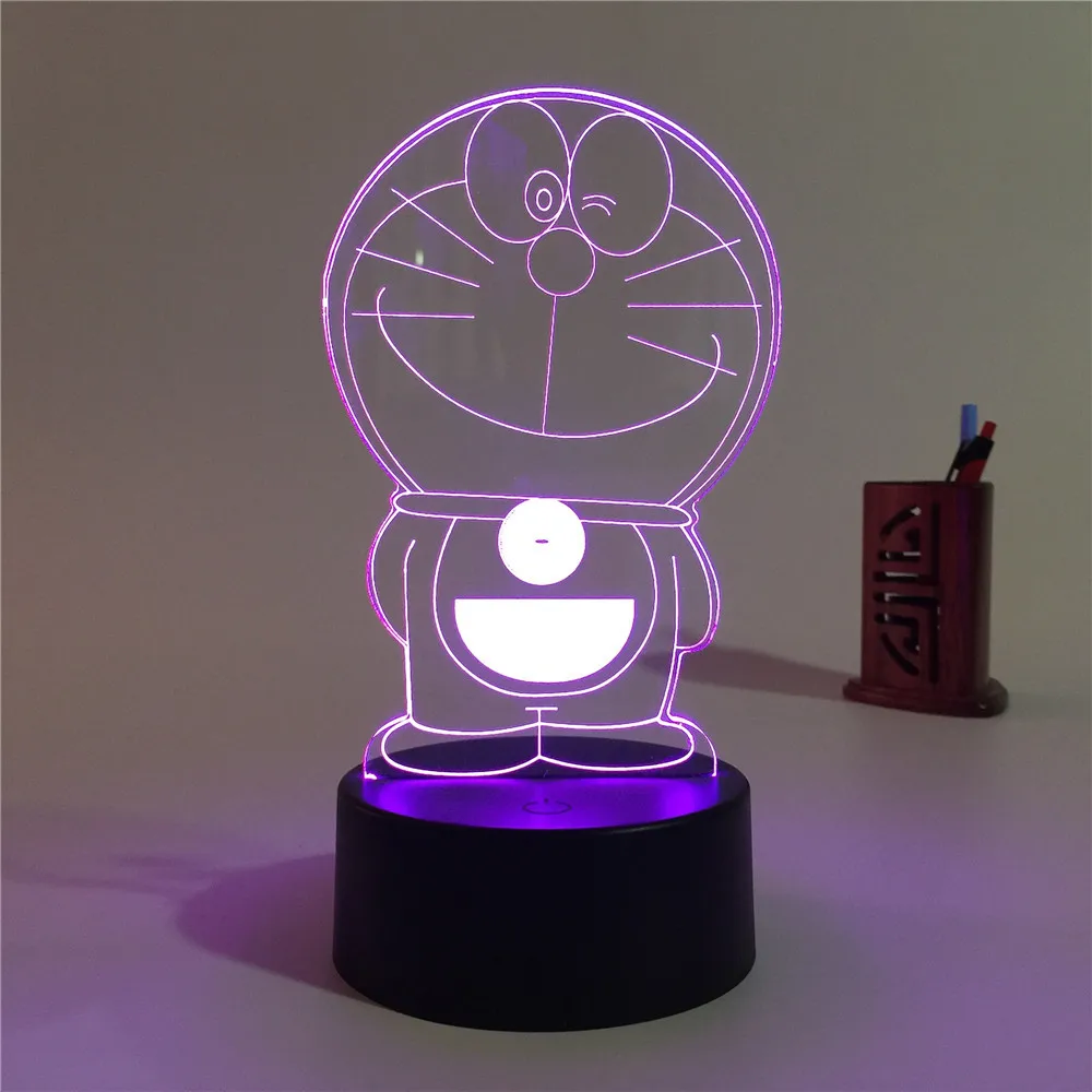 Акриловая 3D стерео лампа Doraemon с изменением цвета прикроватный ночник питанием от