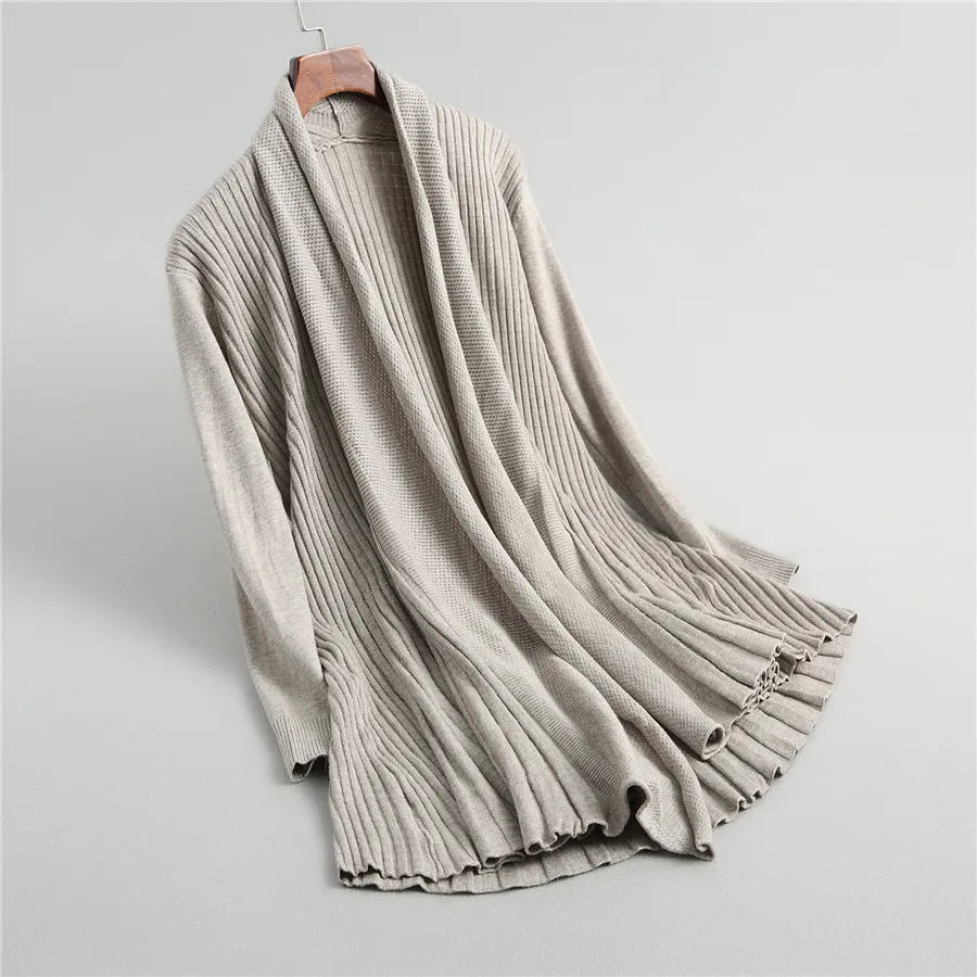 Women Cardigan Fincati 2018 Autumn Winter New Arrival A-Line Pleated Hem Long Knitted Open Stitch High End Sweater Coat |