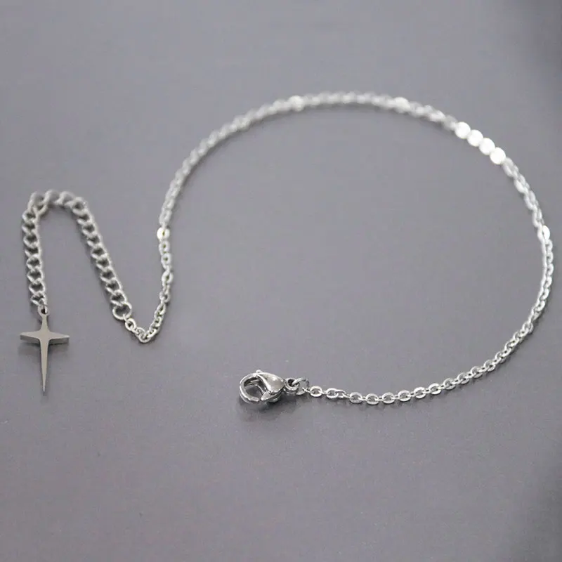 1 Pc Tiny Cross Spark Stainless Steel Anklet Ankle Bracelets Foot Bracelet Fashion Sandals Jewelry Accessories For Women | Украшения и