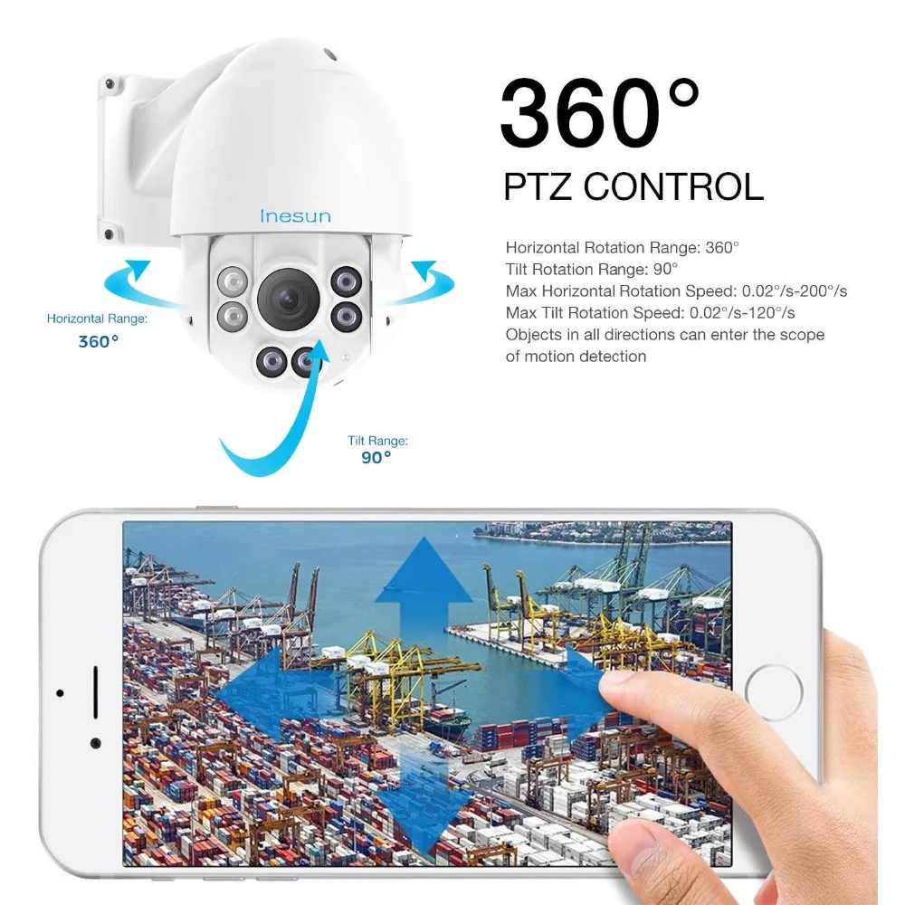 Inesun наружная PTZ IP камера безопасности 2MP 5MP супер HD панорамирование наклон 10X зум