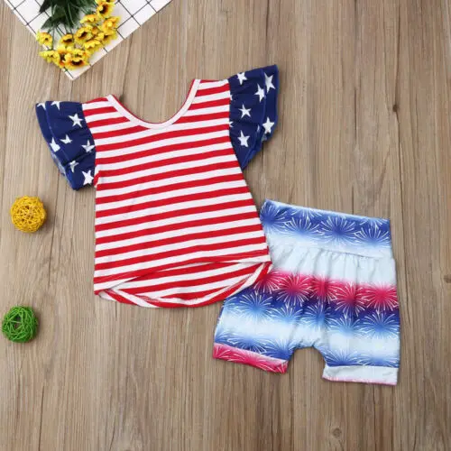 AU July 4th День Независимости Одежда для новорожденных девочек топы шорты наряд 0 24
