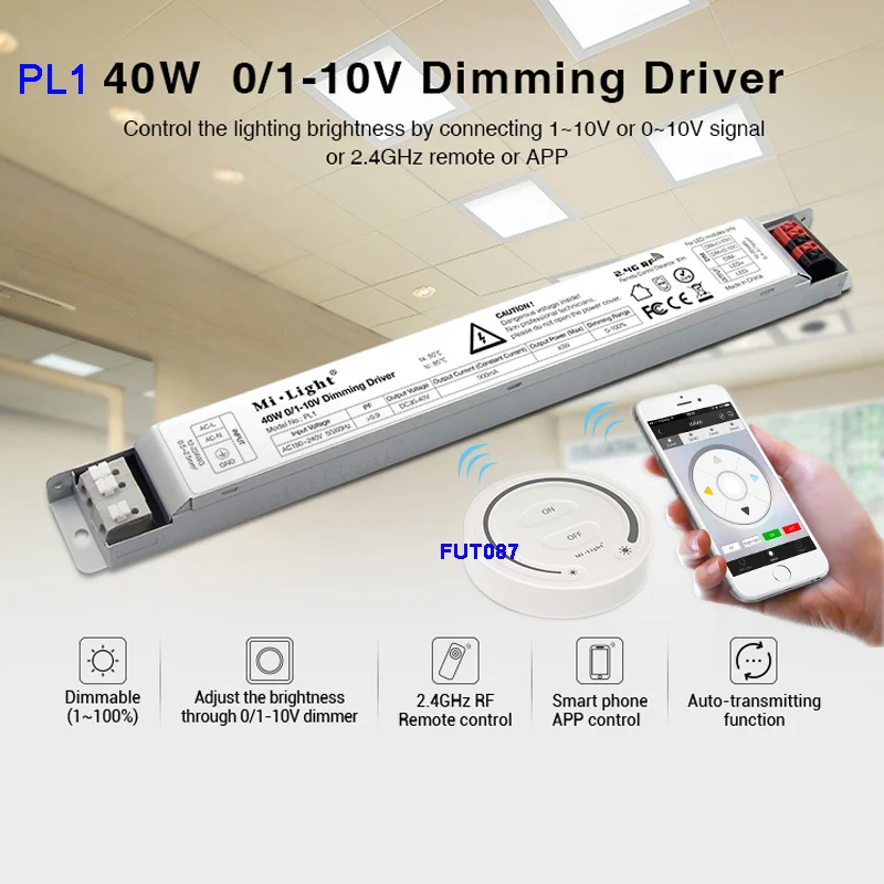 PL1 40W 0/1~ 10V Диммируемый драйвер 900mA led power supplly; FUT087 2,4G беспроводной светодиодный сенсорный Диммируемый пульт дистанционного управления
