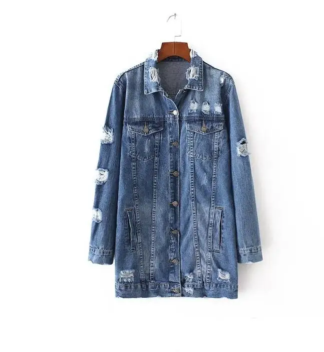 

Denim Jackets Women Hole Boyfriend Style Long Sleeve Vintage Jean jacket Denim Loose Spring Autumn Denim Coat Jean