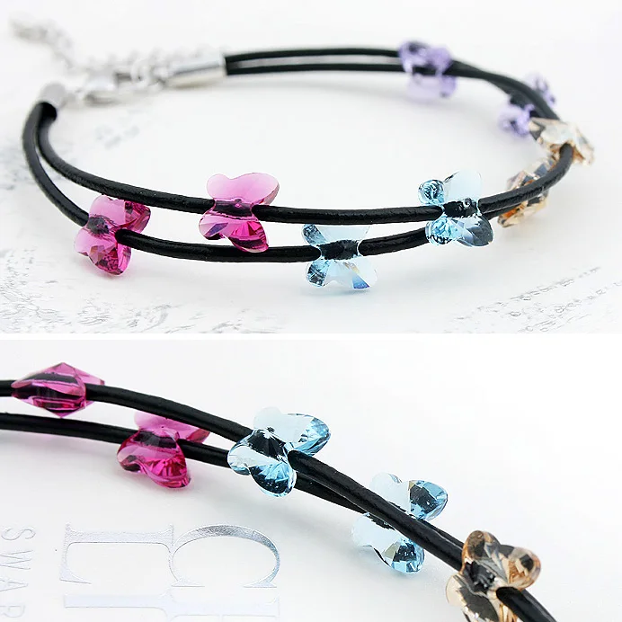 

Hot Sell Charm Bracelet Femme Genuine Butterfly Crystal From Swarovski Leather Rope Bracelets For Women Pulseras Diy Jewelry