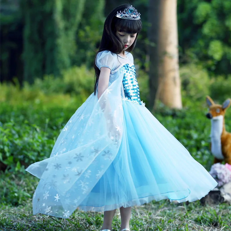 2018 New Girls Dress Kids Clothes Christmas Party Children Performance Costume Fashion Sequin Blue Elsa Princess Dress.YL29B | Детская