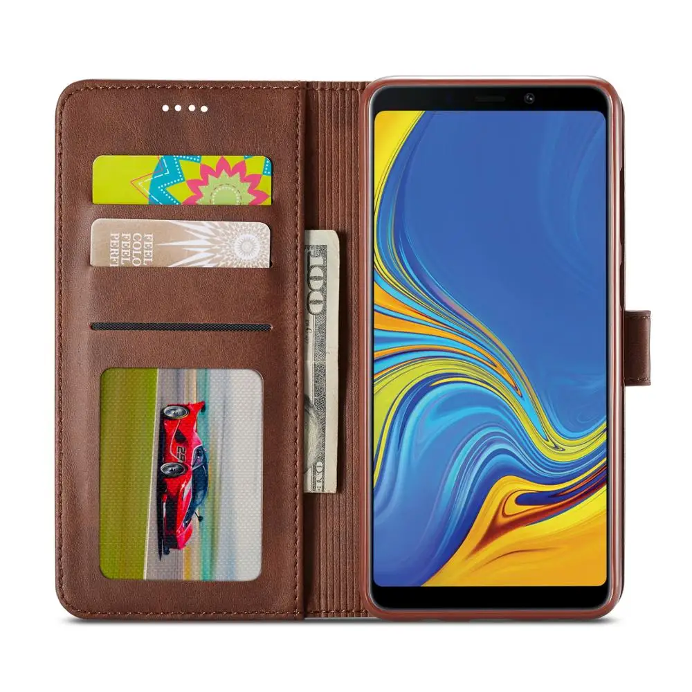 Роскошный кожаный флип чехол для Samsung Galaxy A9 2018 мягкий силиконовый с отделением