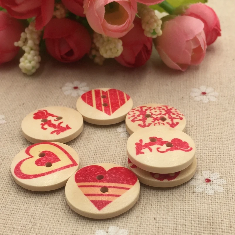 20 мм круглые деревянные цветные кнопки с двумя отверстиями серии сердец diy