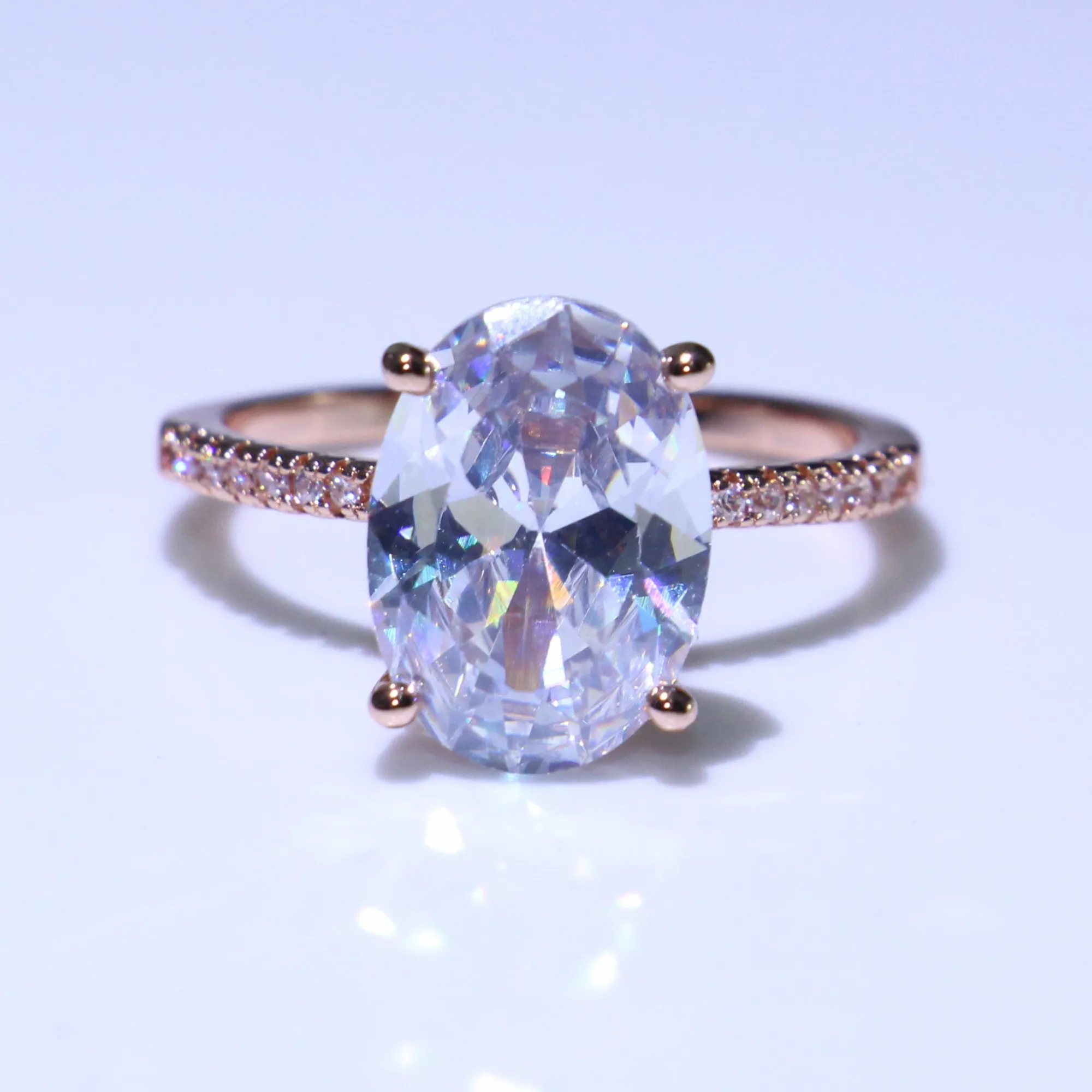 Super Deal Luxury Jewelry 925 Sterling Silver&ampRose Gold Oval Cut White Clear 5A Cubic Zirconia Eternity Women Wedding Band Ring |