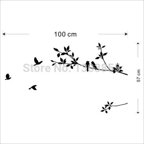 Черные Птицы летающие листья дерево Настенная Наклейка виниловая