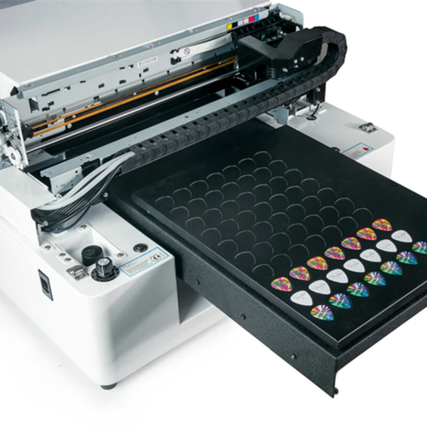 High Resolution 5760X1440dpi Wood Stone Guitar Picks Leather Ceramic Business Card Digital UV LED Flatbed Printer with Free RIP