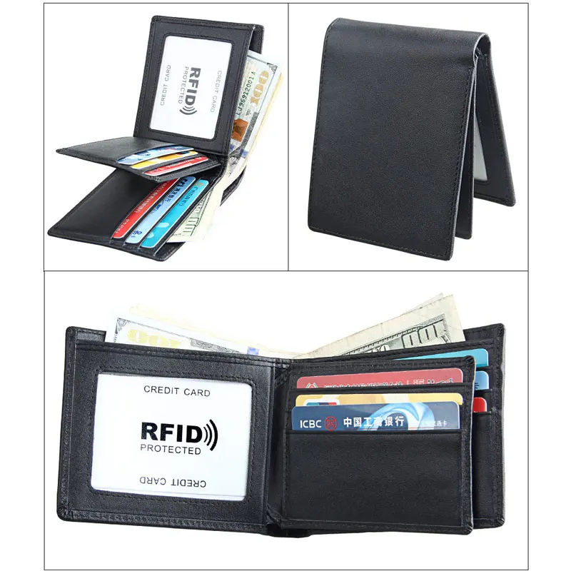 

BONAMIE Genuine Leather Thin Men Wallet Brand Simple Business Short Card Purse Black Cowhide Wallet For Men's Purses Card Holder