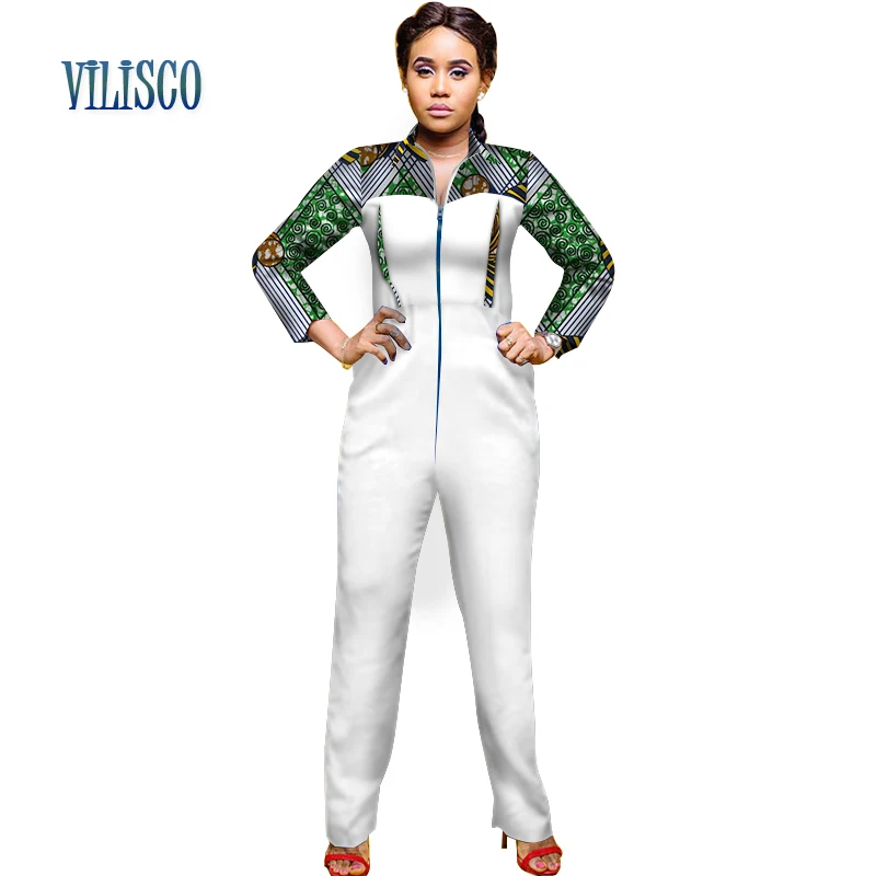 Casual African Print Jumpsuit for Women Patchwork Colorful Zipper Jumpsuit Bazin Riche Traditional African Clothing WY2984