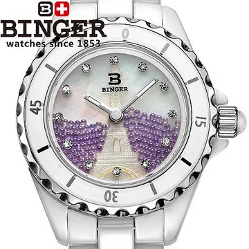 Япония Кварцевые Бингер керамики Часы элегантные женские фиолетовый шарик В